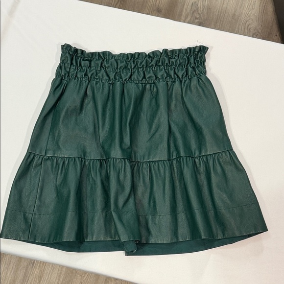 by Anthropologie Faux Leather Tiered Mini Skirt – Deep Sage Green, Size Small - Picture 5 of 5